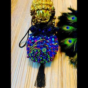 CHICO’S BeJeweled Beaded Colorful Satin Evening Bag